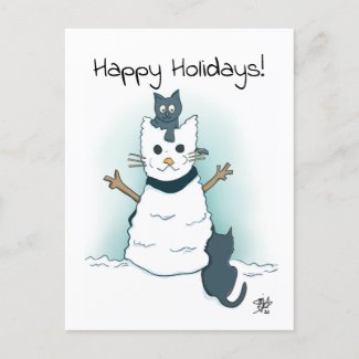 Kittens making Snow Cat Happy Holidays Christmas C