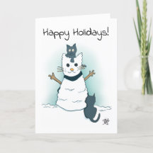 Kittens making Snow Cat Happy Holidays Christmas