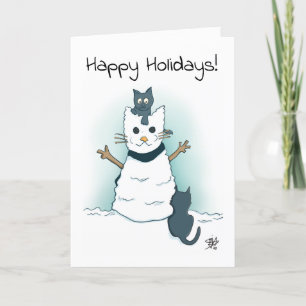 Kittens making Snow Cat Happy Holidays Christmas Card