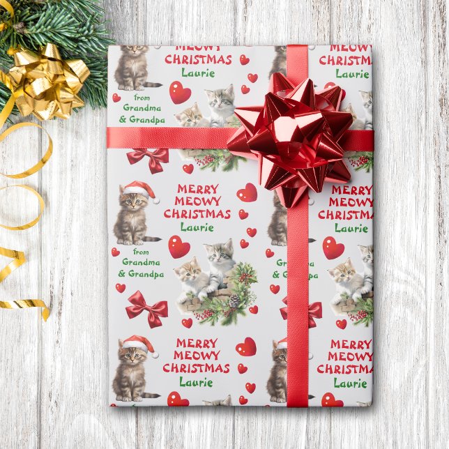 Kittens Merry Meowy Christmas Grandchild Wrapping Paper (Creator Uploaded)