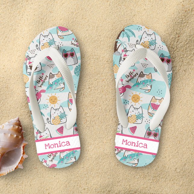 Kittens of Summer Kid's Flip Flops (Creator Uploaded)