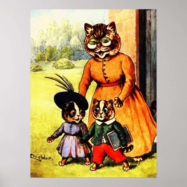 Kittens Off to School by Louis Wain Poster (Front)