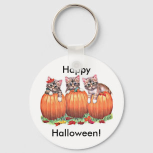 Kittens on Pumpkins for Halloween Keychain