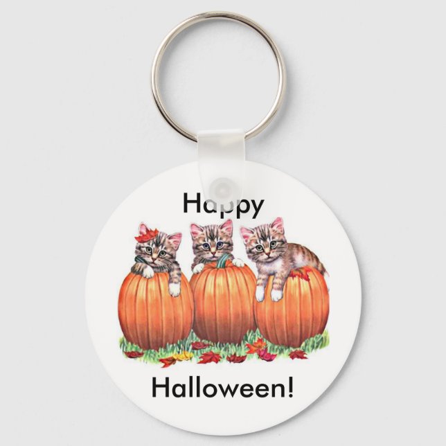 Kittens on Pumpkins for Halloween Keychain (Front)