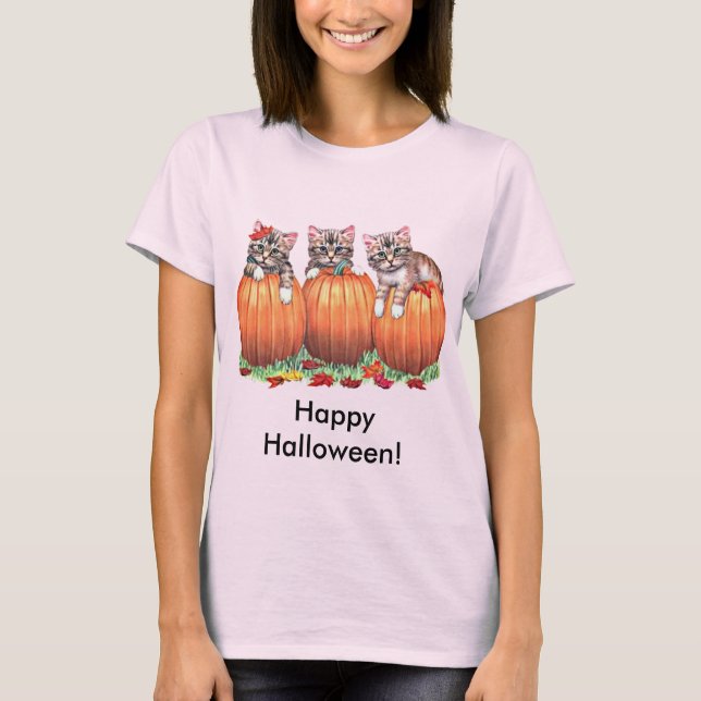 Kittens on Pumpkins for Halloween T-Shirt (Front)