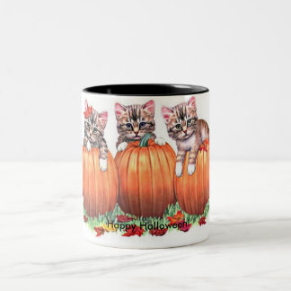 Kittens on Pumpkins for Halloween Two-Tone Coffee Mug
