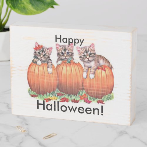 Kittens on Pumpkins for Halloween ZSSP Wooden Box Sign