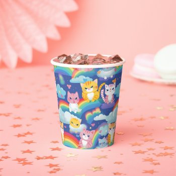 Kittens On Rainbow Clouds Happy Cat Lover Paper Cups by DoodleDeDoo at Zazzle