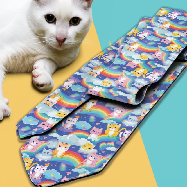 Kittens on Rainbows Over the Top Funny Happy Neck Tie