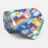 Kittens on Rainbows Over the Top Funny Happy Neck Tie (Rolled)