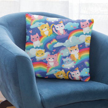 Kittens On Rainbows Throw Pillow by DoodleDeDoo at Zazzle