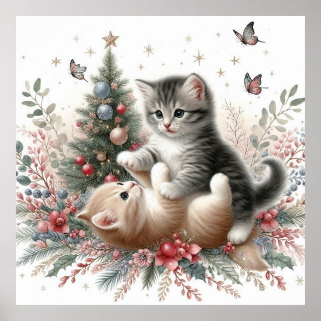 Kittens Playful Christmas Poster (Front)