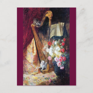Kittens Playing Harp Music painting Postcard