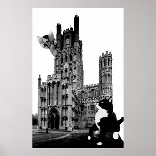 Kittens playing on Ely Cathedral Poster