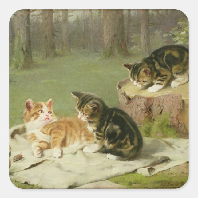 Kittens Playing Square Sticker (Front)