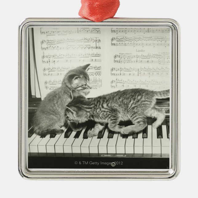 Kittens Playing the Piano Metal Ornament (Front)