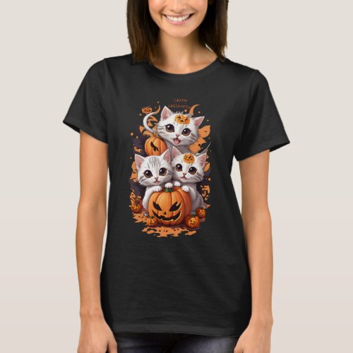 Kittens playing with a small pumpkin T_Shirt