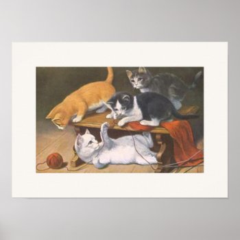 Kittens Playing With Yarn Poster by Vintage_Obsession at Zazzle
