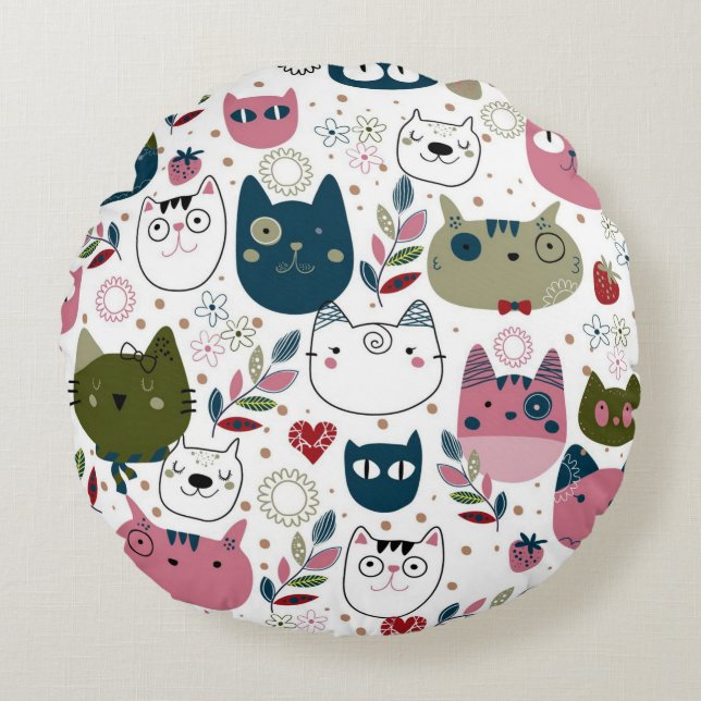 Kittens Round Pillow (Front)