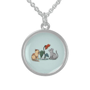 Kittens Summer Delight Flower Game Sterling Silver Necklace