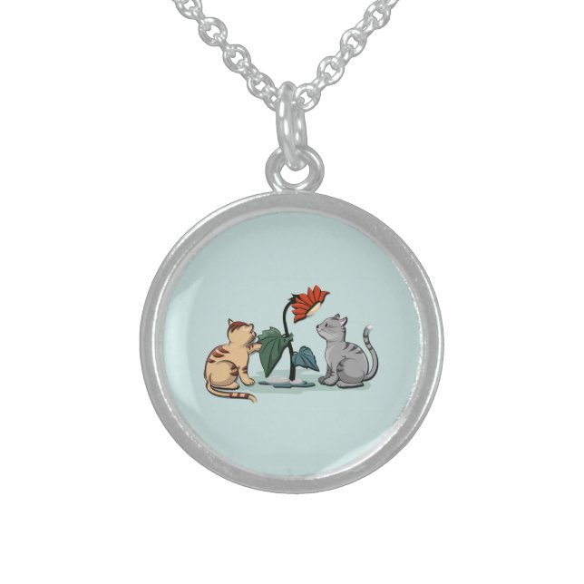 Kittens Summer Delight Flower Game Sterling Silver Necklace (Front)