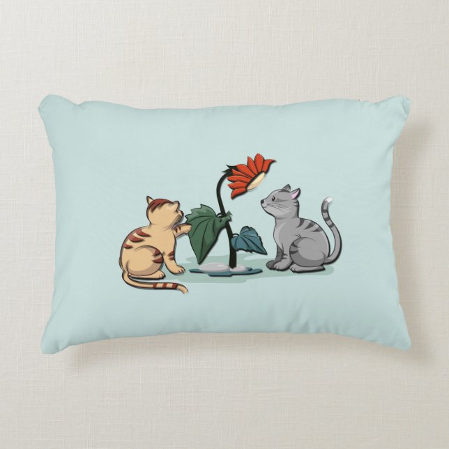 Kittens Summer Delight Seafoam Green Accent Pillow (Front)
