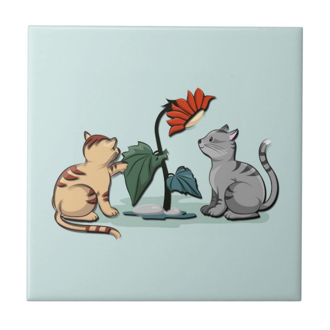 Kittens Summer Delight Seafoam Green Ceramic Tile (Front)