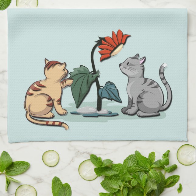 Kittens Summer Delight Seafoam Green Kitchen Towel (Folded)