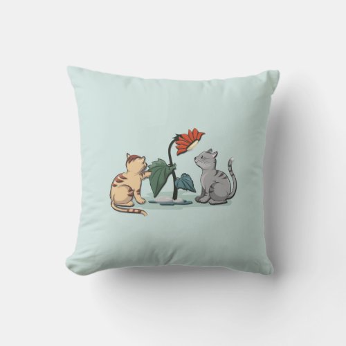 Kittens Summer Delight Seafoam Green Outdoor Pillow
