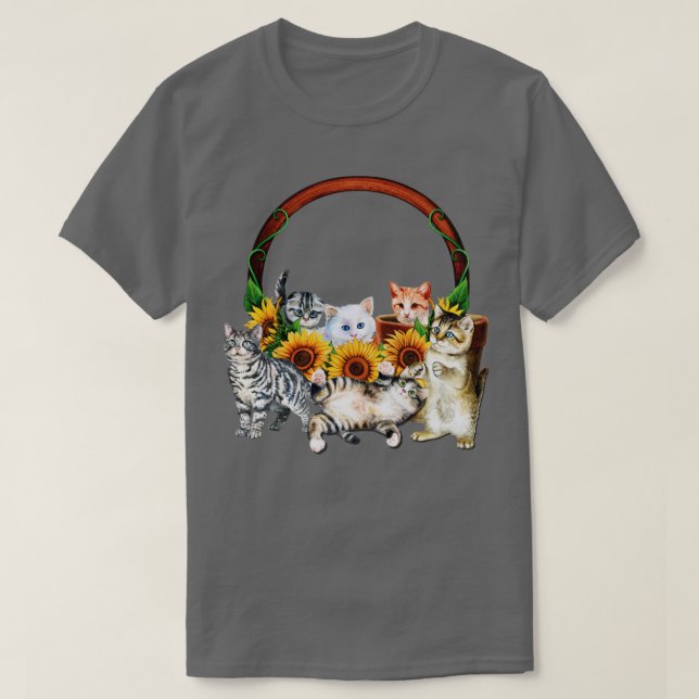 Kittens Sunflowers T-Shirt (Design Front)