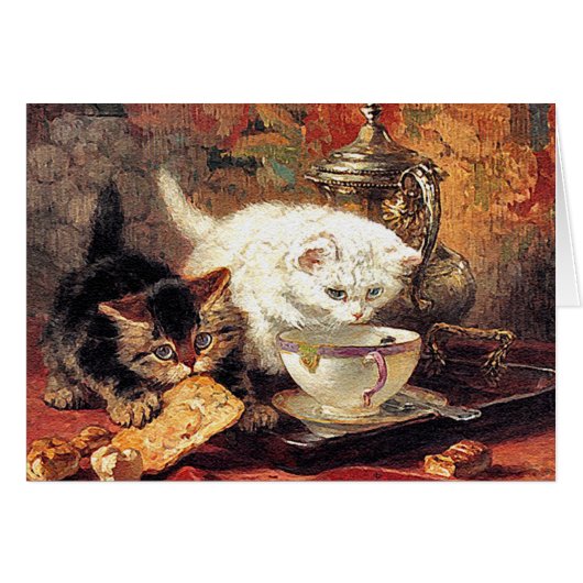 Kittens -Tea for Two - Cat Painting Cards (Front Horizontal)