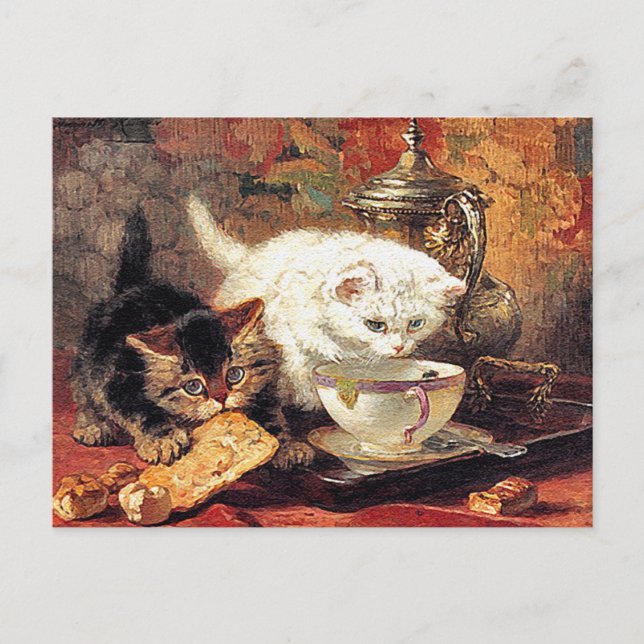 Kittens -Tea for Two - Cat Painting Postcard (Front)