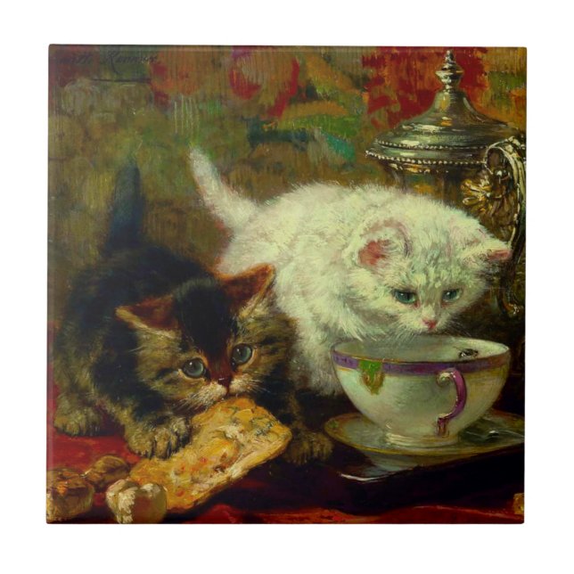 Kittens Tea Party Ceramic Tile (Front)
