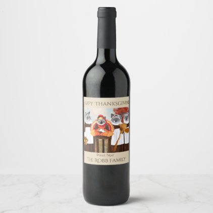 Kittens Thanksgiving Personalized Wine Label