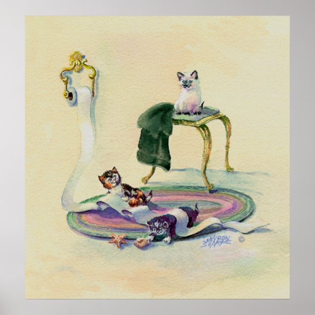 KITTENS & TOILET PAPER by SHARON SHARPE Poster (Front)