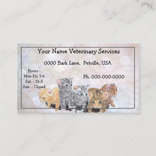 Kittens Watercolor Pen and Ink Sketch Veterinary Business Card