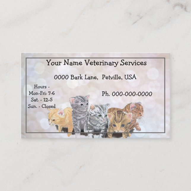 Kittens Watercolor Pen and Ink Sketch Veterinary Business Card (Front)