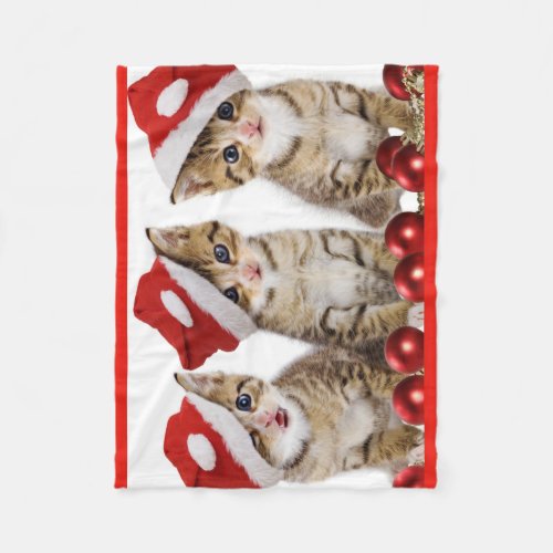Kittens Wearing Santa Hat Fleece Blanket
