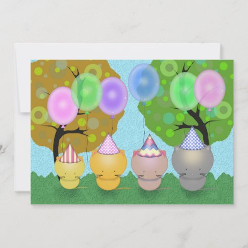 Kittens with Balloons Birthday Party Invitation