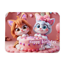 Kittens with birthday cake and balloons