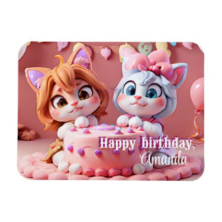 Kittens with birthday cake and balloons magnet