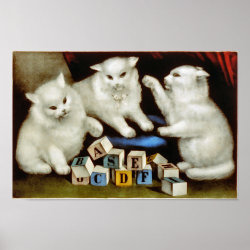 kittens with letter blocks poster