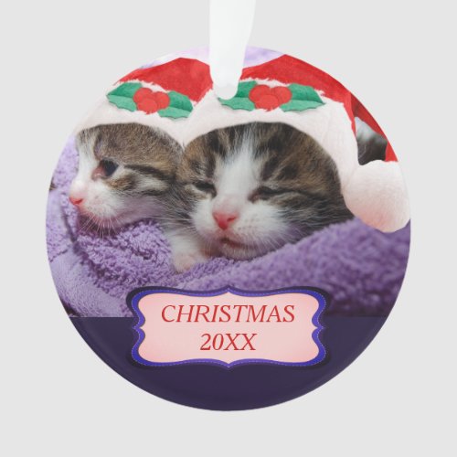 Kittens With Red Santa Hats Christmas 20XX Ornament