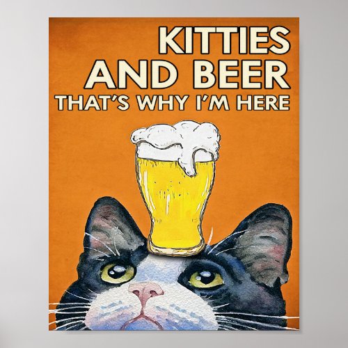 Kitties and Beer Cat Vintage Mom Funny Animals Paw Poster