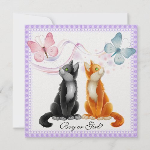 Kitties and Butterflies Gender Reveal Party Invita Invitation