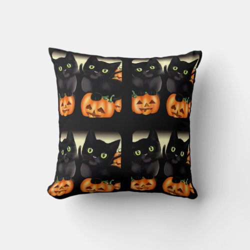 Kitties and Jack_O_Lanterns Throw Pillow