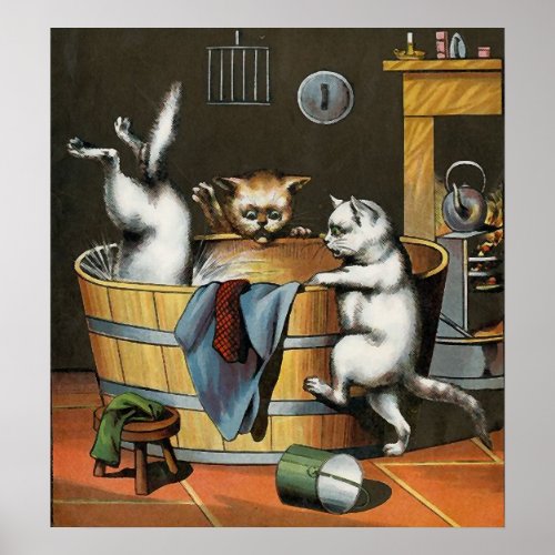 Kitties Bath _ Vintage Art Poster
