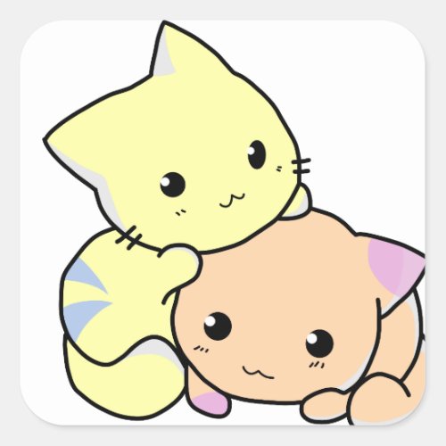 kitties cartoon snuggle cats cute square sticker