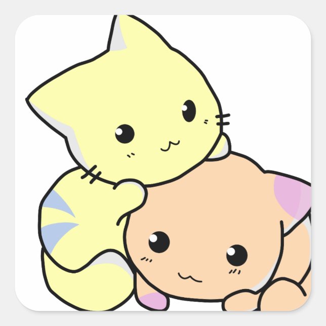 kitties cartoon snuggle cats cute square sticker (Front)