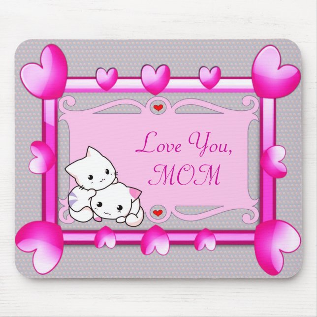 Kitties in Hearts Frame - Mother's Day Gift Mouse Pad (Front)